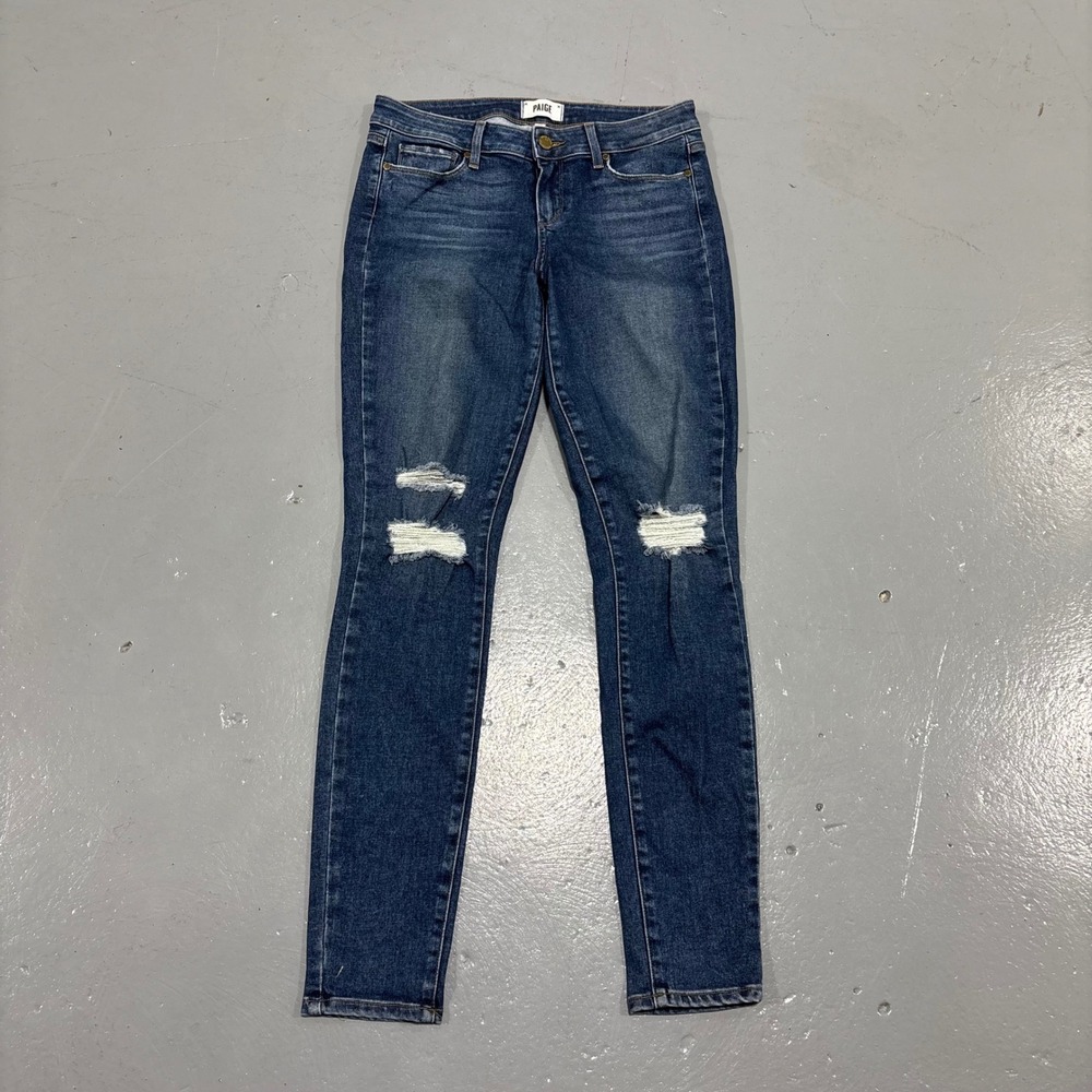Paige Verdugo Ultra Skinny Distressed Dark Wash Jeans Size 29 Knee Rip Stretch
